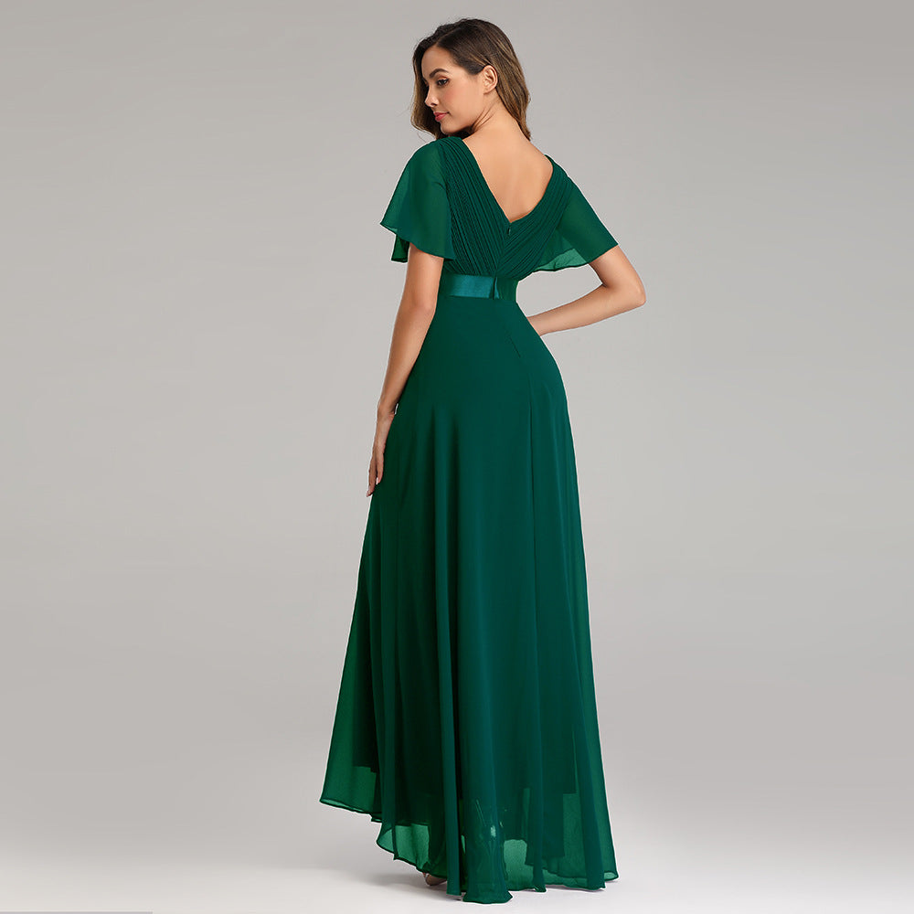 Handgefaltetes großes Kleid mit V-Ausschnitt, Chiffon, elastisch, Bankett, Brautjungfern-Abendkleid für Damen