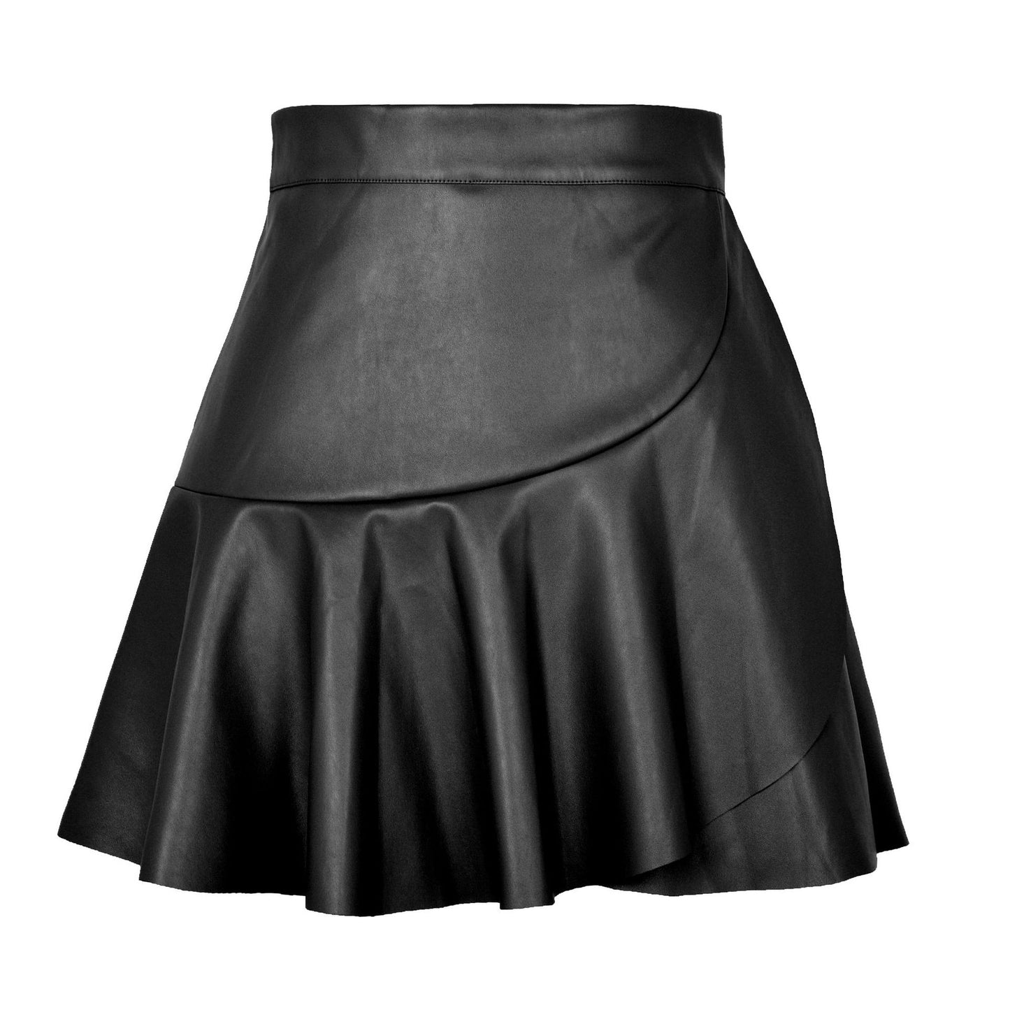 Hohe Taille Rüschen Unregelmäßigen Asymmetrischen Leder Rock Rock Sexy Sexy Faux Leder Rock Frauen Kleidung