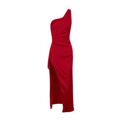 Damen Kleidung Kleid Sexy One Shoulder Slim Fit Schlitz Maxikleid Rückenfreies Kleid Damen Abendkleid