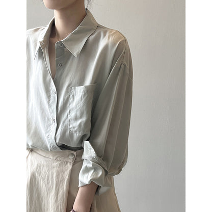 Simple Shirt Long Sleeved Shirt Women Autumn Loose Bandage Dress Shirt