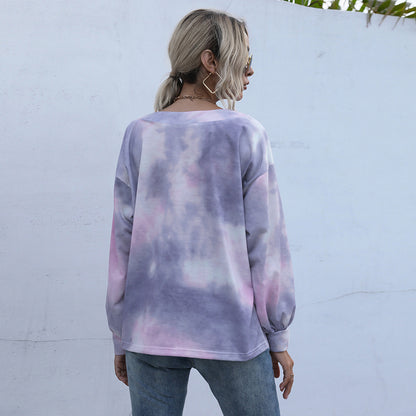 Damen Kleidung Lose Tie Dye Gradient T-Shirt Sexy Casual V-Ausschnitt Top