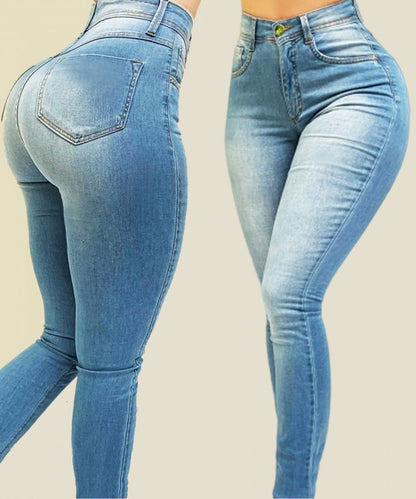 Hohe Taille Stretch Slim Fit Röhrenhose Shaping Jeans