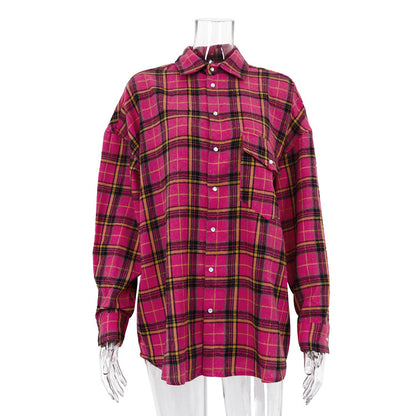 Retro Klassische Plaid Langarm Hemd Frühen Frühling Modische Oberbekleidung Lose Hemd Frauen