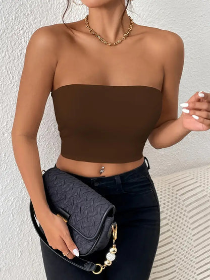 Sexy Cropped Tube Top Strapless Vest Outer Wear Tank Top Vest for Women