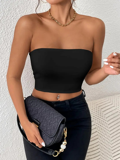 Sexy Cropped Tube Top Strapless Vest Outer Wear Tank Top Vest for Women