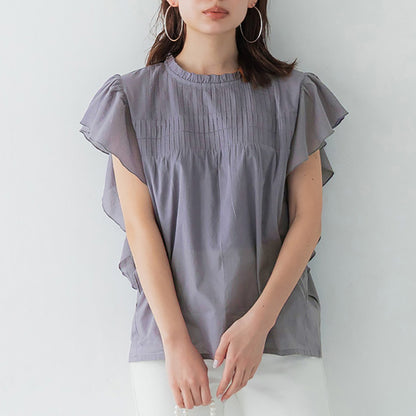 Summer Ruffled Short Sleeve Shirt Women Small High Sense Loose Fitting Pure Cotton Top Ethereal Design