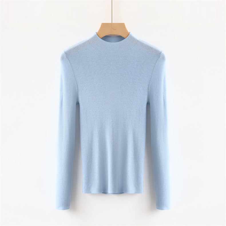 Solid Color Colorful Half Turtleneck Wool Base Shirt Sweater Women Slim Fit Slimming Long Sleeves Knitwear Top