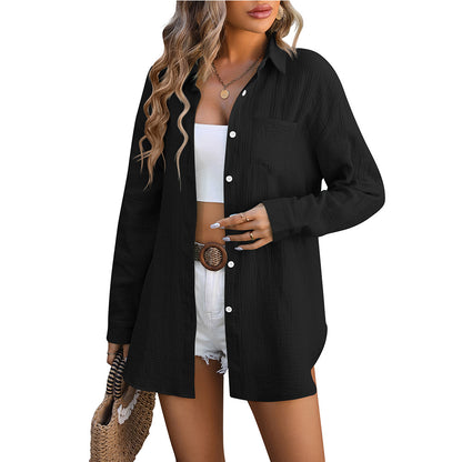 Women Clothing Spring Summer Beach Cover Up Double Layer Champray Casual Shirt