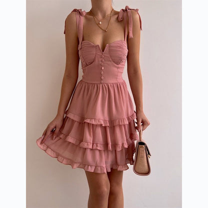 Sommer süße sexy einfarbig Chiffon Kleid