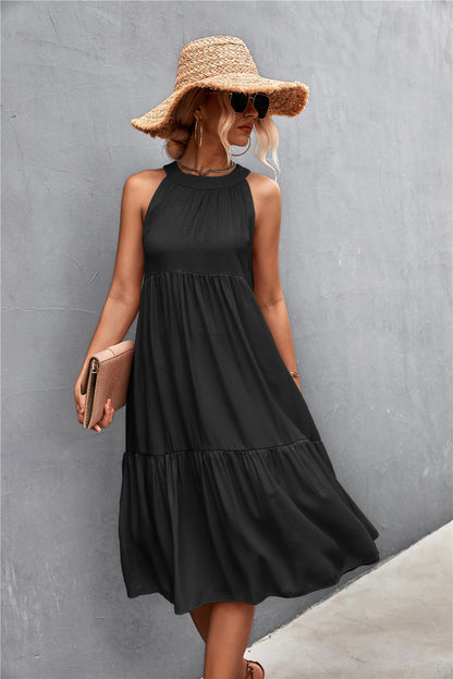 Women Clothing Spring Summer Popular Loose Casual Halter Stitching Dress