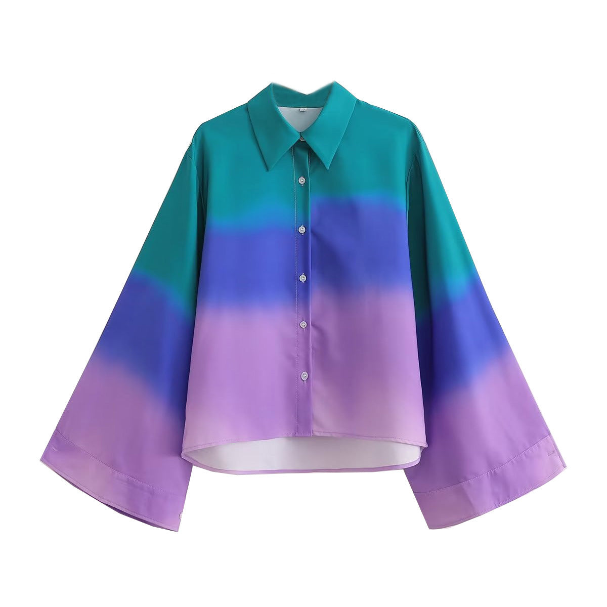 Summer Women Clothing Colorful Personality Color Stitching Turnover Neck Cardigan Shirt