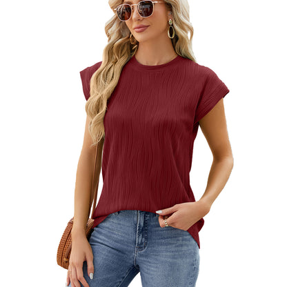 Summer Solid Color Round Neck Loose Short Sleeve T Shirt Top