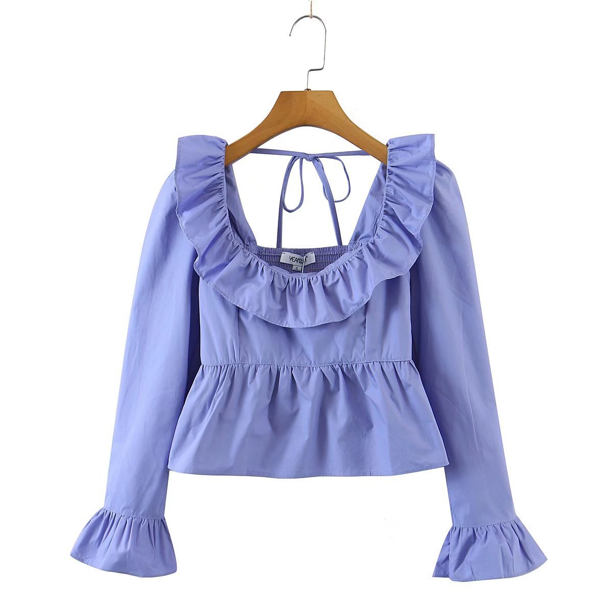 Summer Wind Women Solid Color Long Sleeve Ruffled Shirt