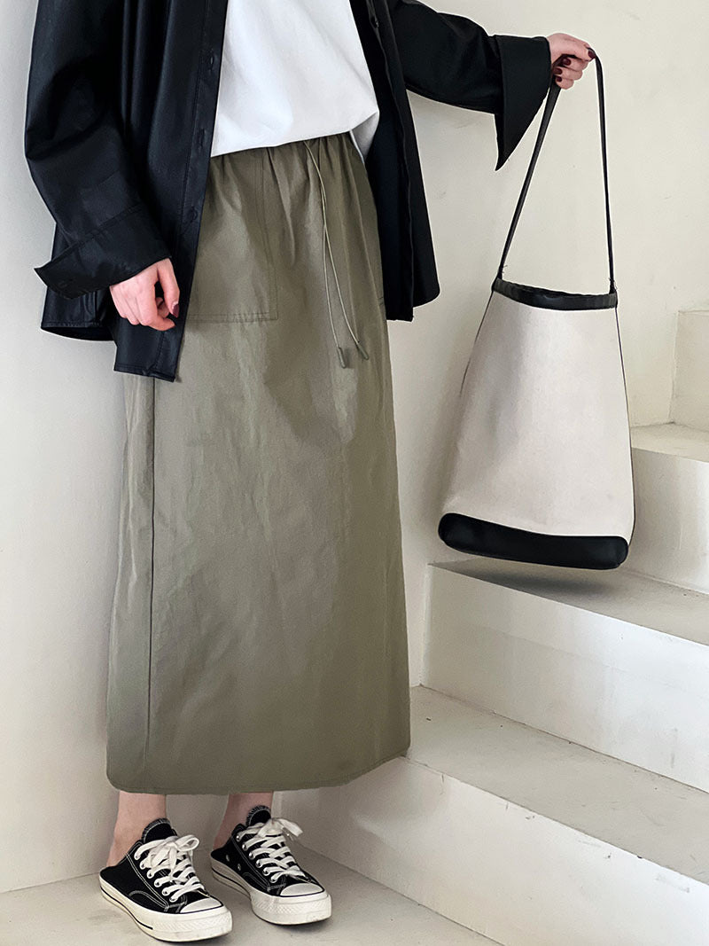 Retro Drawstring Workwear Skirt Design Thin Straight Skirt High Waist Skirt