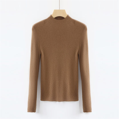 Solid Color Colorful Half Turtleneck Wool Base Shirt Sweater Women Slim Fit Slimming Long Sleeves Knitwear Top