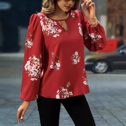 Camisa elegante de manga larga con estampado de linterna para mujer, la más vendida en ropa de primavera y otoño