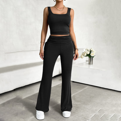 Women Clothing Spring Summer Casual Solid Color Slim Fit Vest Pants Suit