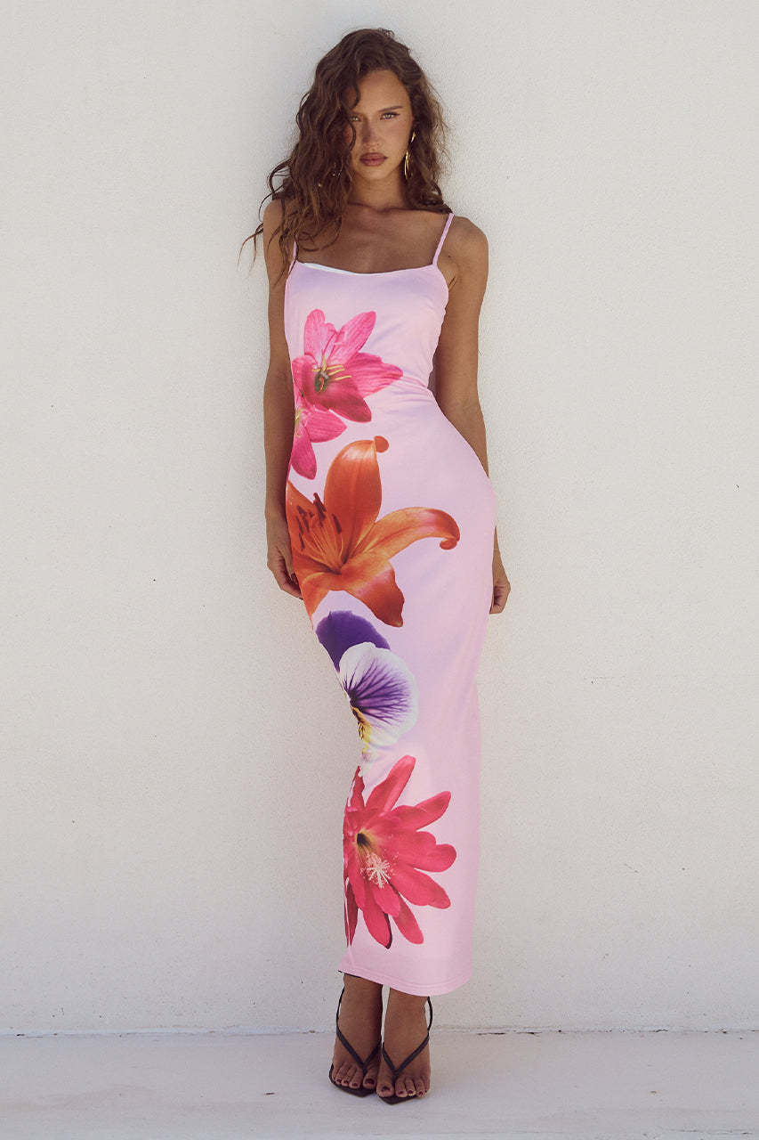 Sommer Damen Kleidung Sexy Strap Floral Print Slim Fit Maxi Kleid