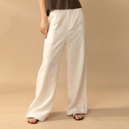 Pantalones informales sueltos de estilo nórdico para mujer, pantalones de pierna recta de algodón y lino, pantalones de pierna ancha de lino y algodón elegantes a juego