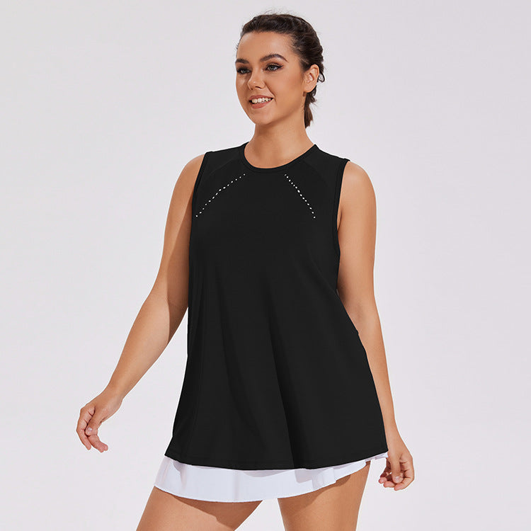 Ropa de Yoga de talla grande, blusa estampada para correr, chaleco deportivo de costura de malla suelta de secado rápido para mujer