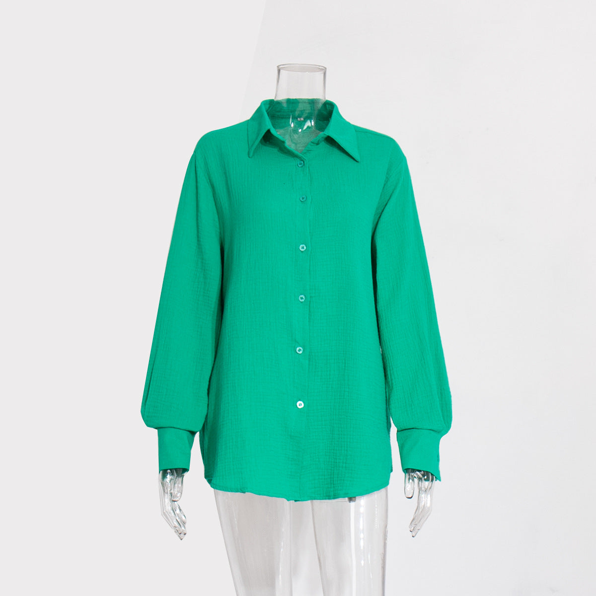 Pure Cotton Crepe Shirt Comfort Loose Elegant Polo Shirt in Spring