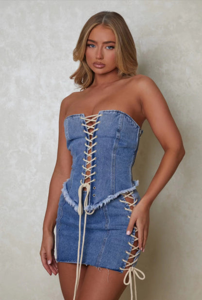 Frühling Sommer Beliebtes Retro Kreuzgurt Verstellbares gewaschenes Denim Tube Top