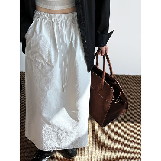 Retro Drawstring Workwear Skirt Design Thin Straight Skirt High Waist Skirt