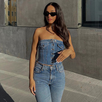 Frauen Weste Slim Fit Kurze Sexy Sexy Denim Top Persönlichkeit Sexy Denim Weste