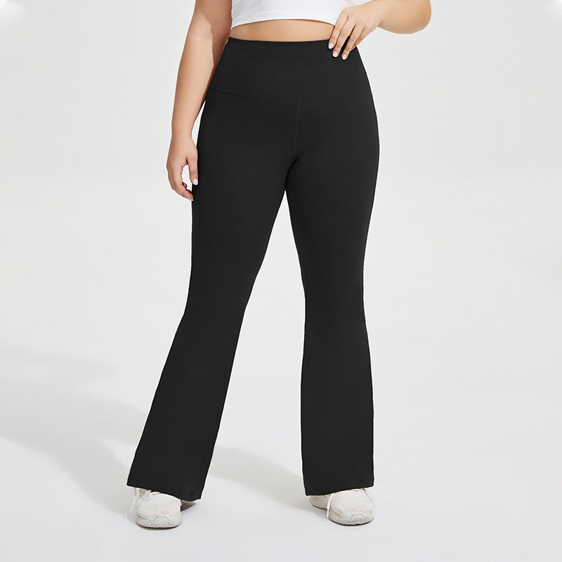 Plus Size Nude Feel Stretch Sports Yoga Bell Bottom Pants Women Peach Hip Raise Fitness Contrast Color Trousers