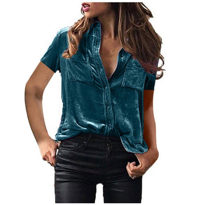 Spring Summer Pocket Shirt Top Solid Color Elegant Long Sleeve Shirt for Women