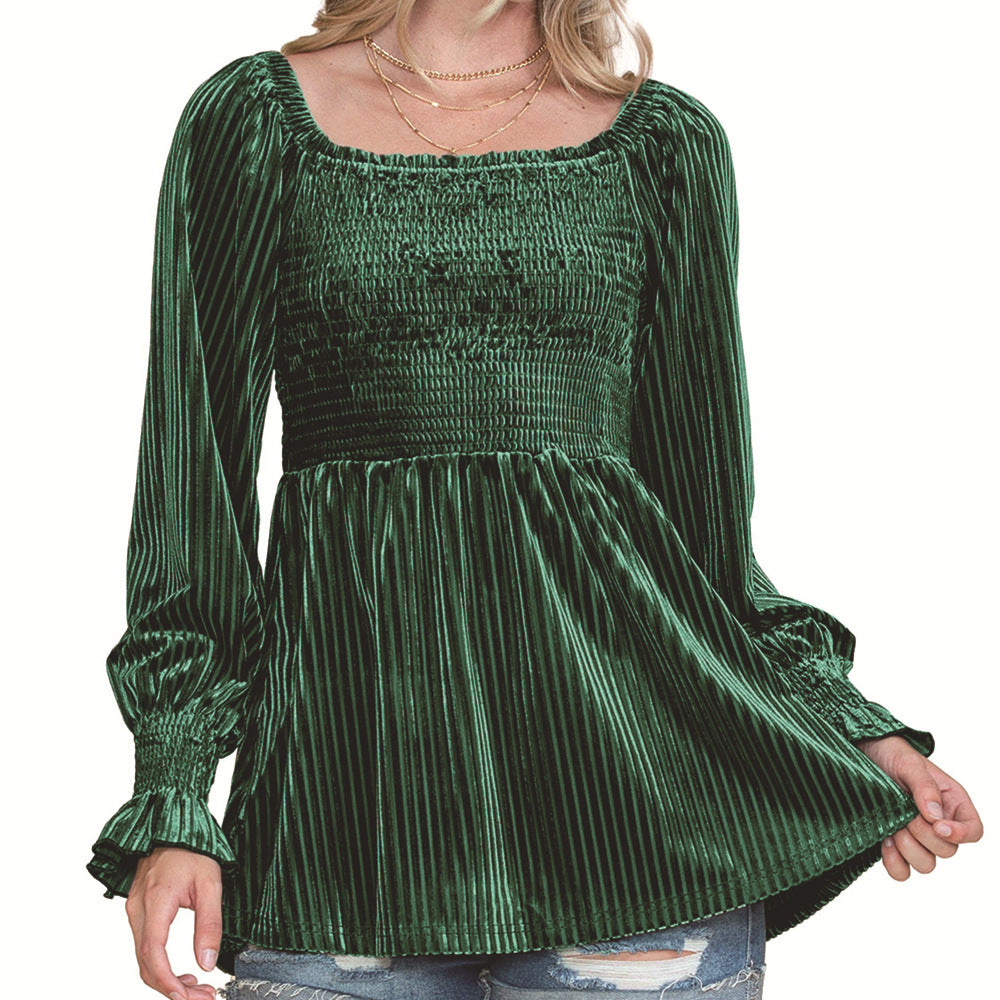 Damen Kleidung Off The Shoulder Langarm Top Damen Herbst Quadratischer Kragen Rüschenärmel Büro Damen Pullover