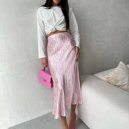 Women Clothing Summer High Grade French Printed Skirt Women Mid Length Fishtail A line Skirt