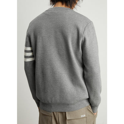 Men's Gray Pullover Striped Round Neck