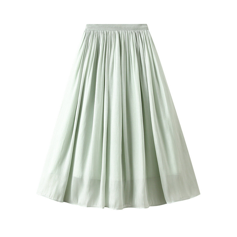 Mercerized Skirt Women Slim Fit Slimming Mid Length A line Skirt Elegant Summer Organza Skirt