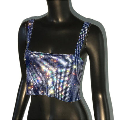 Women Clothing Metal Diamond Sexy Suspenders Party Nightclub Sweet Spicy Fengshui Diamond Top