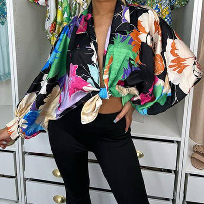 Ropa de verano para mujer, cárdigan con estampado abstracto de oficina, camisa informal holgada de manga larga