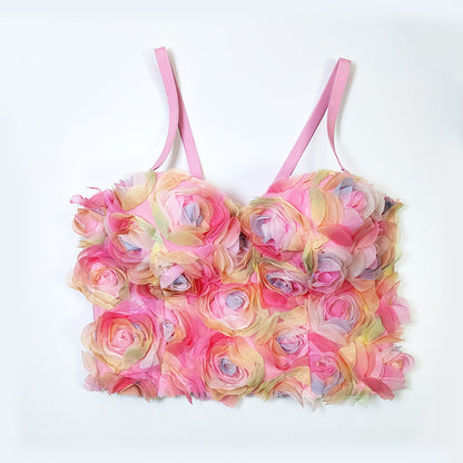 Frauen Süße Frisch Bemalt Floral Tube Top Salz Niedlich Boning Korsett Sling Schlank Elastische Weste