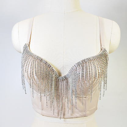 Source Rhinestone Tassel Bead Tube Top Outer Wear Short Nightclub Carnival Bra