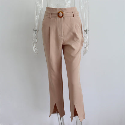 Summer Slim Leg Split Work Pant Cropped Pants Casual Women Pants Office Work Pant