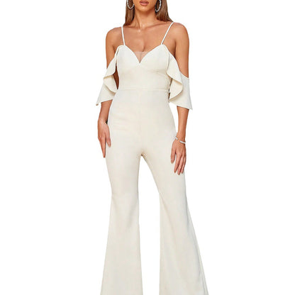 Sommer Beliebte Damenbekleidung Lässiger Jumpsuit mit V-Ausschnitt und Riemen, schmale Passform, rückenfreier Jumpsuit