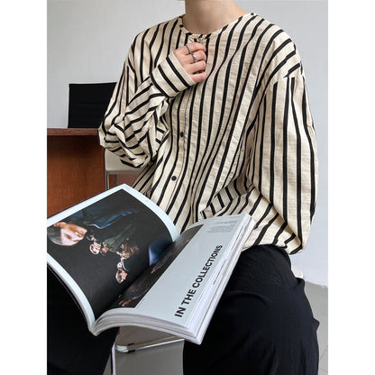 Spring French Casual round Neck Striped Shirt Women Lazy Loose Long Sleeve Blogger High Grade Shirt