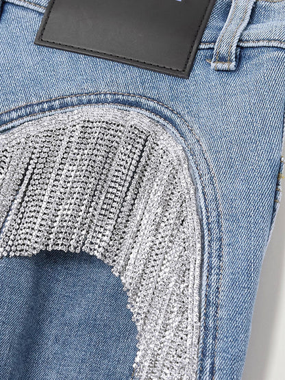 Jeans Frühling Elastische Slim Fit Bohrer Kette Quaste Hochwertige Exquisite Hosen Frauen