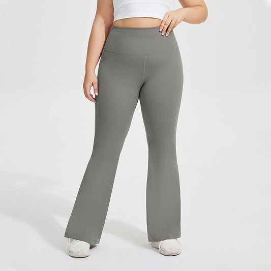 Pantalones de talla grande para mujer, pantalón elástico, deportivo, con parte inferior de campana, color melocotón, para Fitness, con contraste de Color