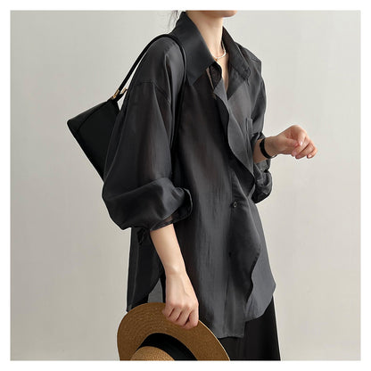 Light Tencel Stringy Selvedge Shirt Women Summer Sunscreen Slimming Loose Shirt