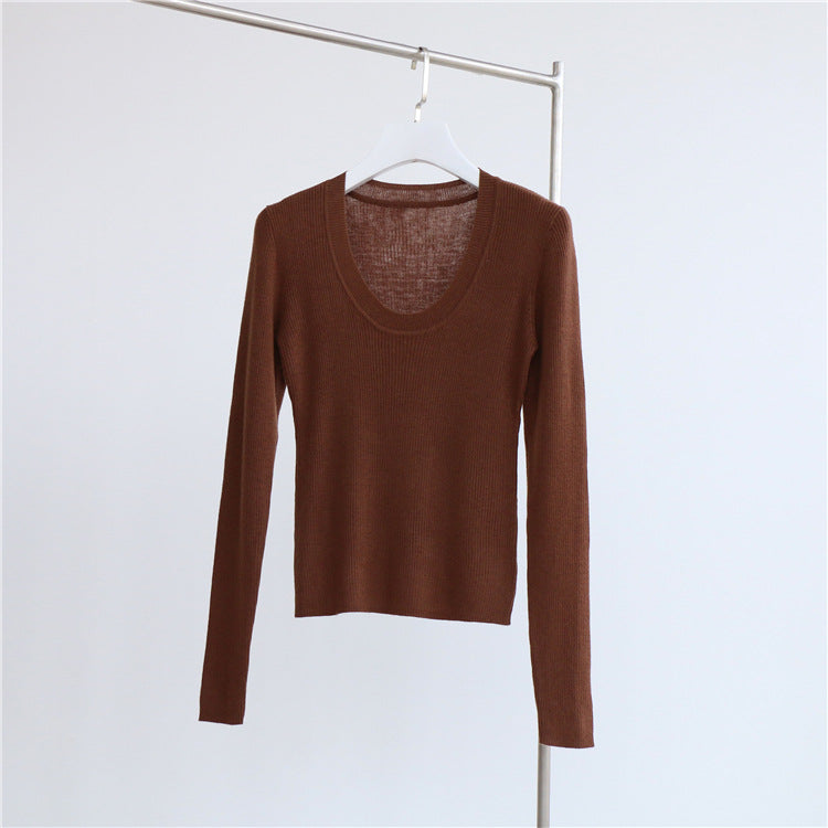 U Collar Sweater Base Shirt Autumn Winter Sweater Inner Wearing Women Clothing Top