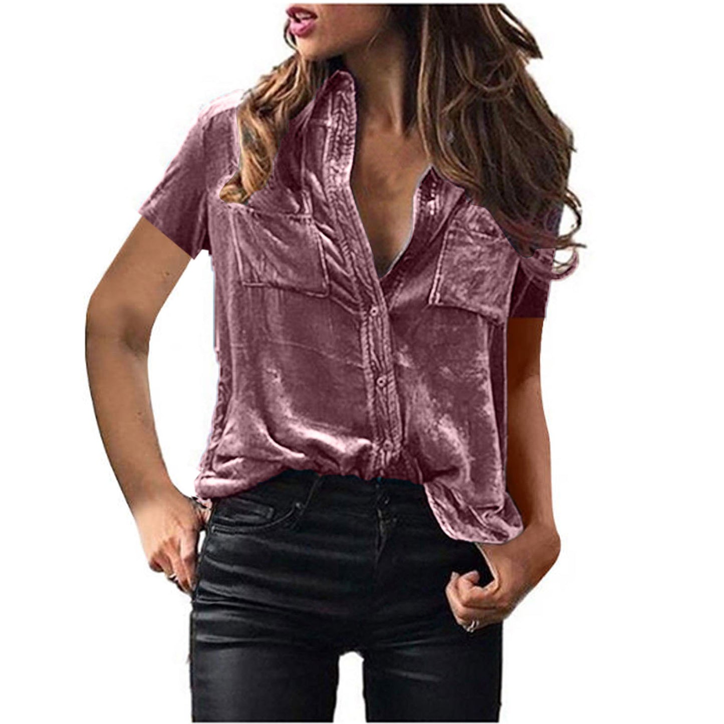 Spring Summer Pocket Shirt Top Solid Color Elegant Long Sleeve Shirt for Women
