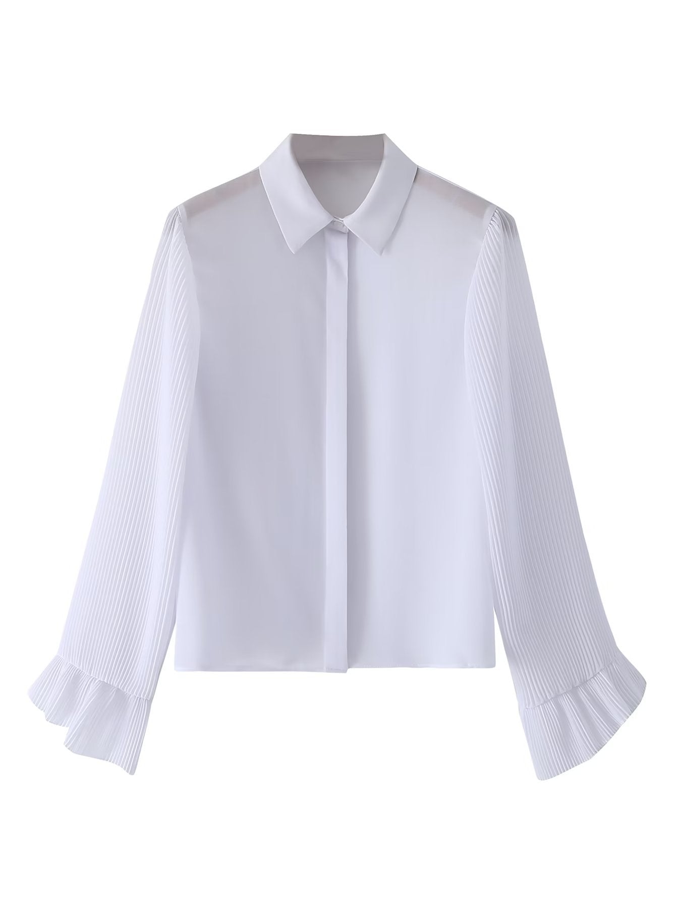 Small Pleated Sleeve Shirt Korean Women Clothing Spring Autumn Retro Lapels Vertical