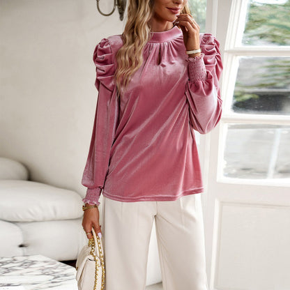 Women Clothing Velvet Shirt Women Autumn Winter Elegant Long Sleeve Top