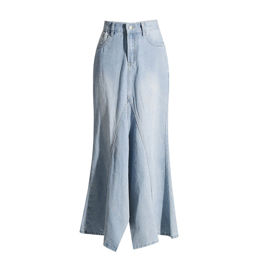 Retro-Jeansrock für Damen, Herbstdesign, hohe Taille, umgekehrter Schlitz, A-Linien-Rock