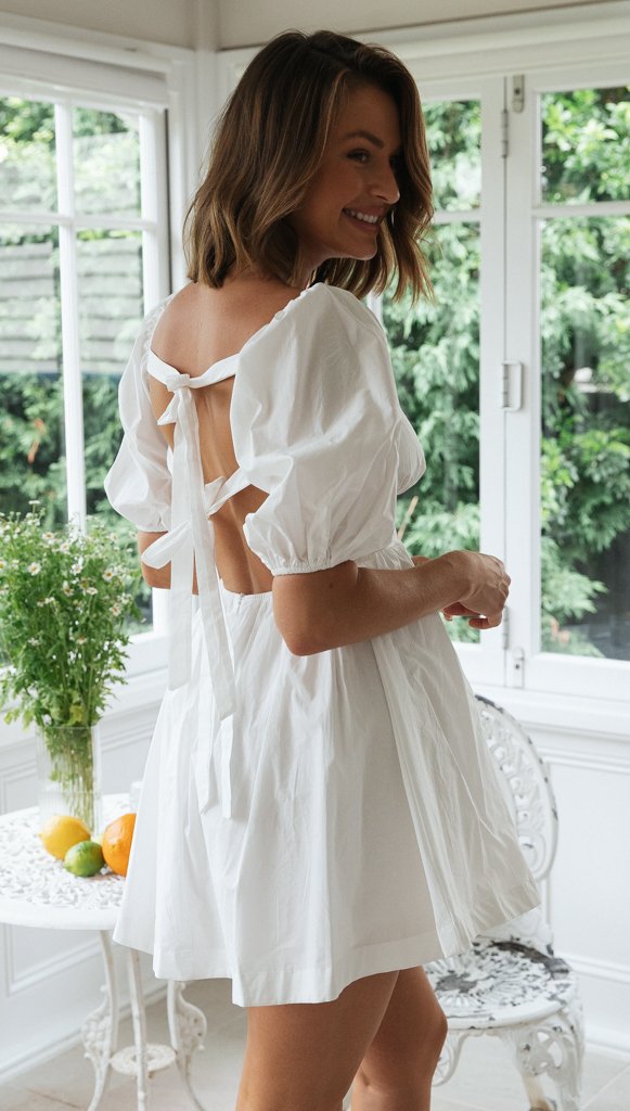 Ropa de verano para mujer, vestido corto ajustado con cuello en V y espalda descubierta con cordones